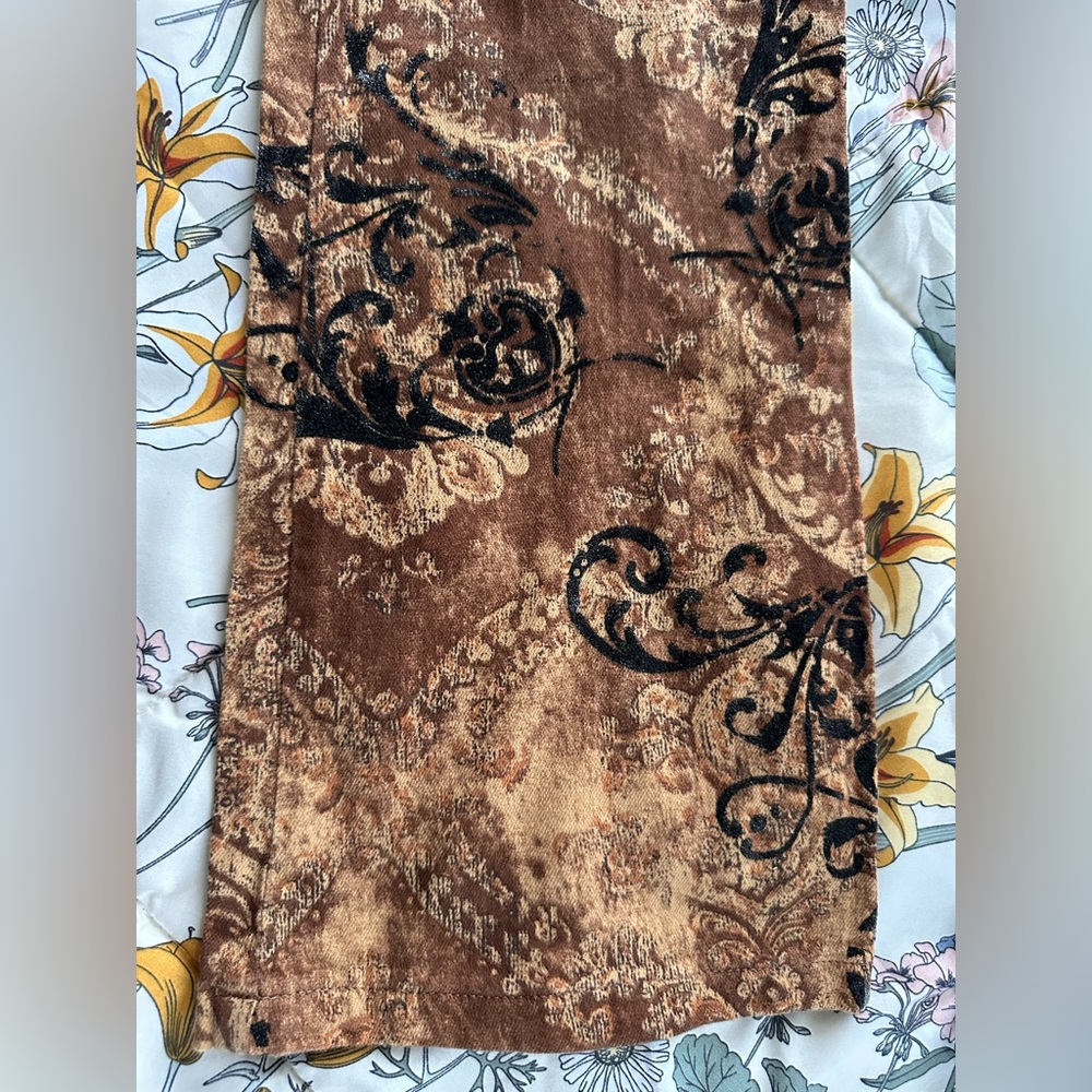 Sharagamo Y2K Brown Velvet Low Rise Flare Pants Baroque Boho 2000s - Picture 2 of 8